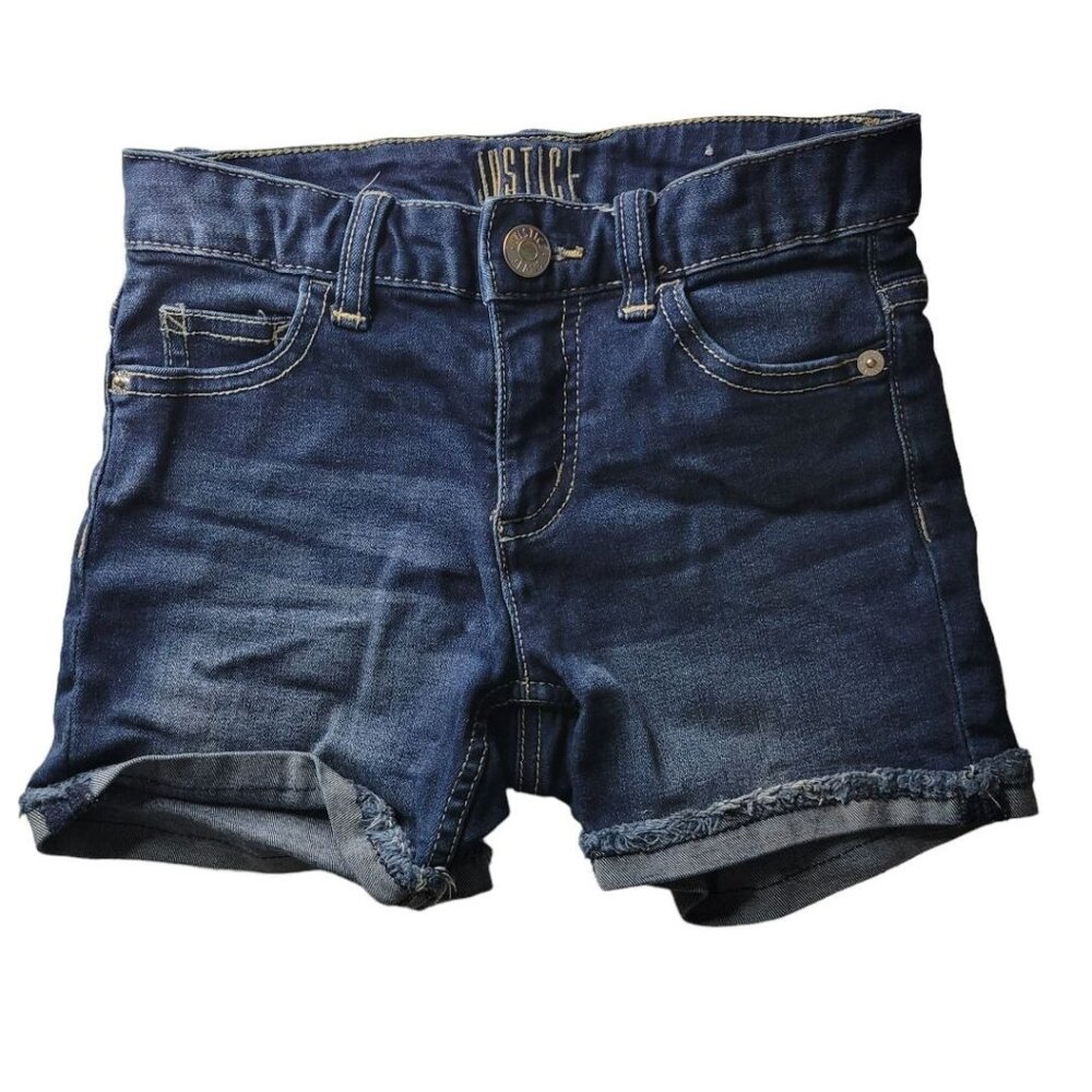 Justice Jean Shorts Girls Size 12 Denim Rolled‎ Distressed Cuffs